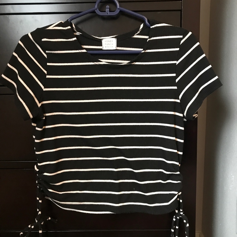 Cropped Black and White Striped Shirt